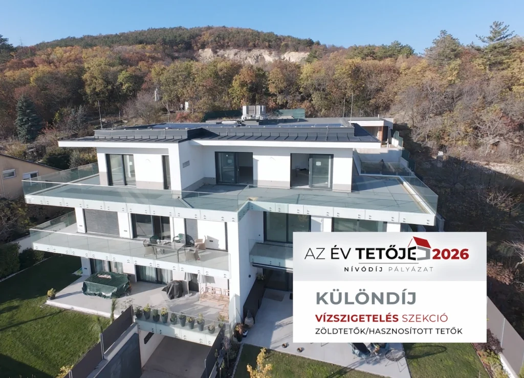 Az ÉMSZ által kiírt Év Tetője 2026 Különdíjat, a vízszigetelés szekció hasznosított tetők kategóriában, a Man-TT Kft. Budapest Mátyáshegyi út penthouse teraszának Kemperol vízszigetelése nyerte